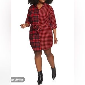 Rainbow Two Tone Plaid Shirt Dress